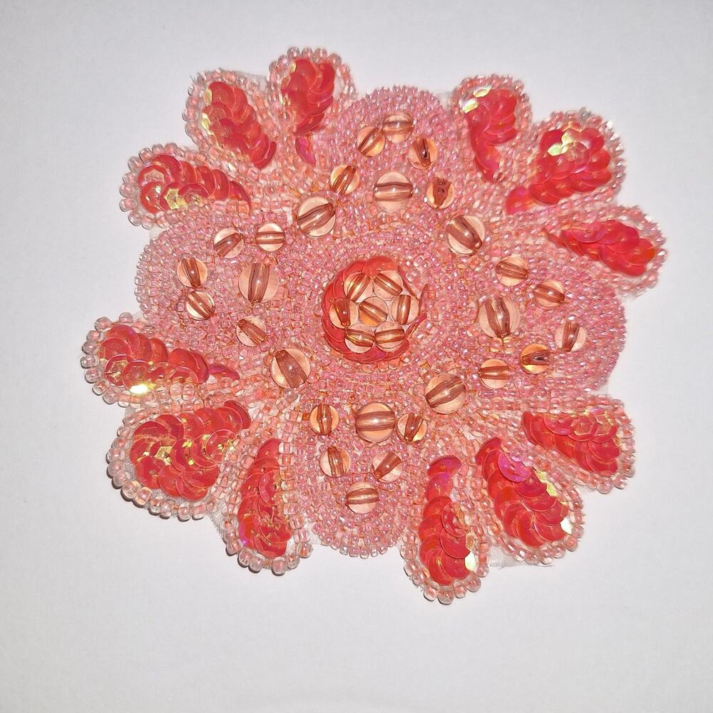 Coral bead and sequin applique flower design set of 2 NWOT